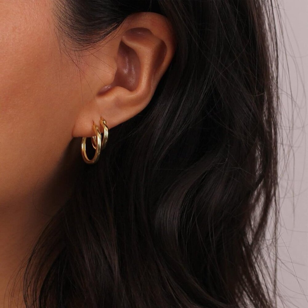 Gold Silver Hoop Earrings Set for Women Men Hypoallergenic Stainless Steel - Picture 3 of 7